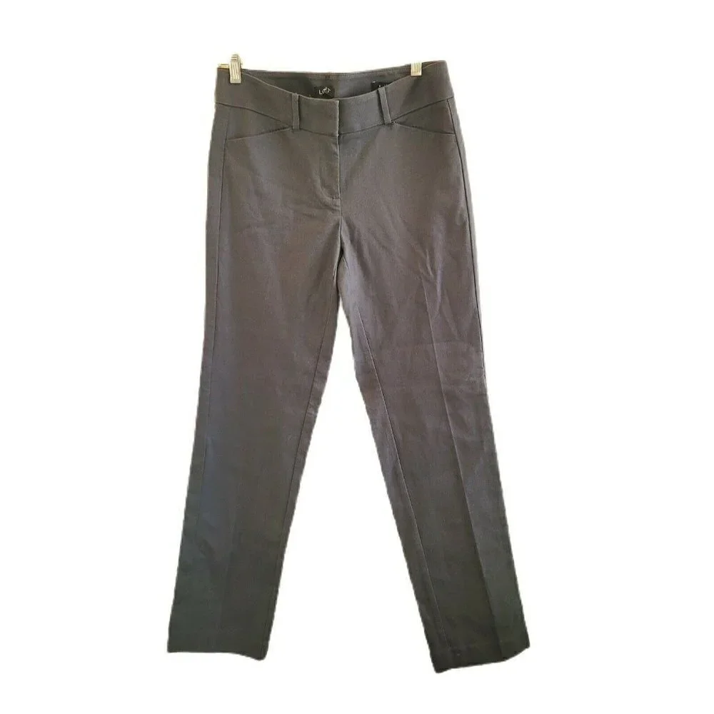Ann Taylor LOFT Womens Julie Straight Dress Pants Sz 0 Gray Mid Rise - Picture 1 of 9